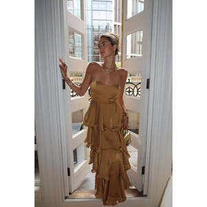 12th Tribe Selene Gold Ruffle Maxi Dress Size SS